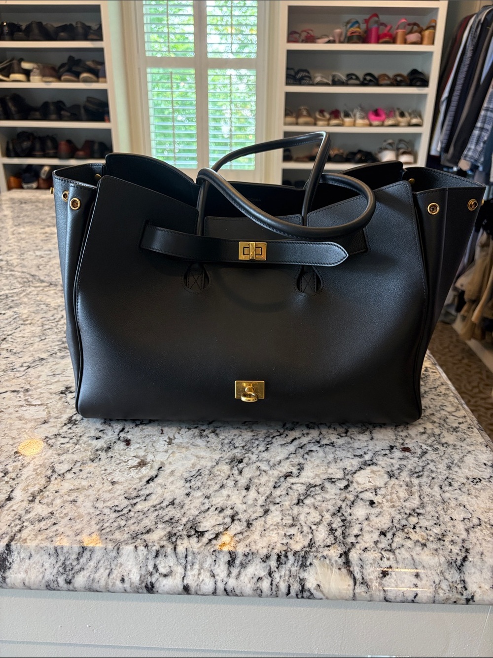 Balenciaga Bel Air Medium Black Leather Tote with Gold Hardware - Picture 3 of 12